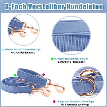 Набір повідця та нашийника для собак з м'якої шкіри (2м) - регульований поводок, стильна фурнітура Rose Gold, нейлонові повідці та нашийники для цуценят, собак маленьких, середніх та великих порід. Violett,M (обхват шиї 35-50см, ширина 2.5см). Колір: фіол