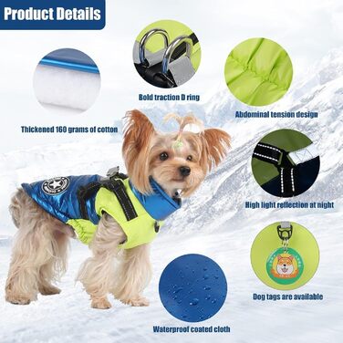 Водонепроникний собачий плащ, тепла зимова куртка для собак, жилет для собак з шлейкою, дощовик для собак, вітрозахисний, з відбивачами, теплий для маленьких, середніх та великих собак (синій, SI L синій)