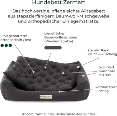 Ортопедичне собаче ліжко HOUND & NATURE Zermatt, корзина для великих собак з високим бортиком, м'яке собаче ліжко з подушкою, яку можна прати (L - 105x75 см, сірий)