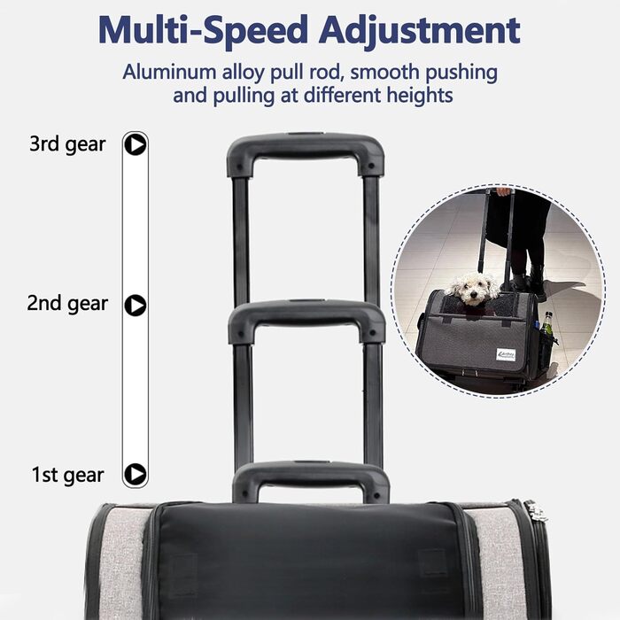 Чемодан для собак та котів Galatée з колесами, переноска для тварин, схвалена авіакомпаніями, дитяча коляска для домашніх улюбленців (чорний)