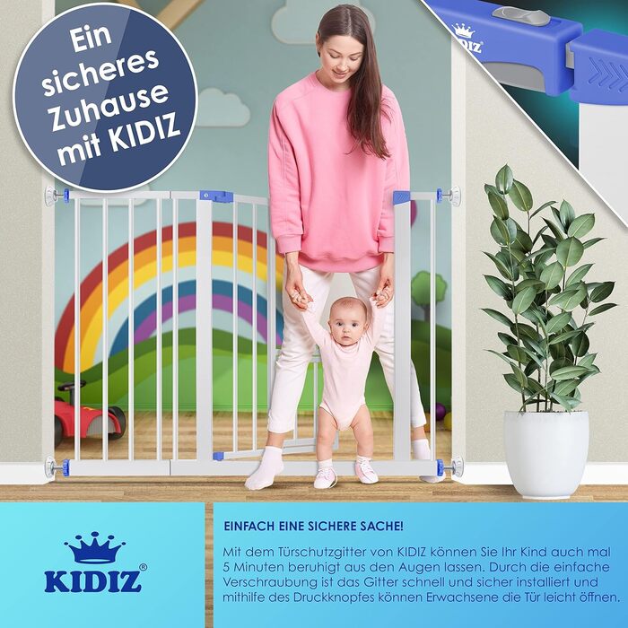 Захисне ворота KIDIZ® для дітей та домашніх тварин: безпечне огорожа для сходів, розширюване, без свердління, синього кольору (102-115 см)