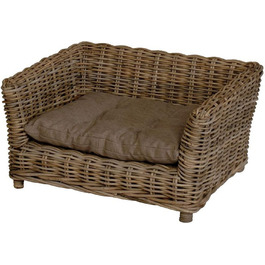 Корзина для собак з натурального ротангу з подушкою, велика (XL/L)