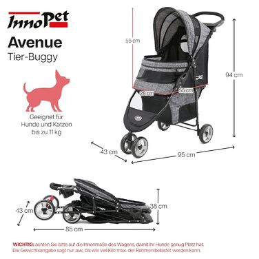 Візок для собак Innopet Buggy Avenue сірого кольору з дощовим захистом