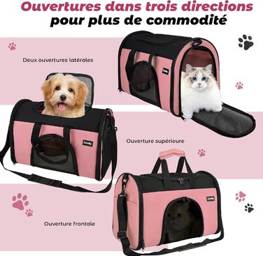 Транспортна сумка для котів та собак, дихаюча та складна, переноска для котів з регульованим плечовим ременем, знімна плюшева підстилка (рожева, S)