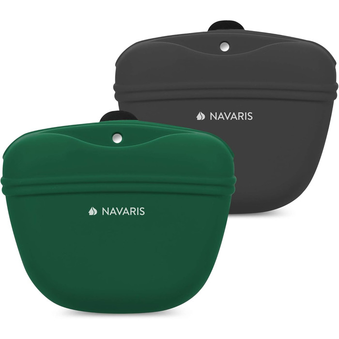 Набір з 2 силіконових мішечків для корму Navaris - 2 шт. з кліпсою та магнітом - для ласощів, сухого та вологого корму (сірий & зелений)