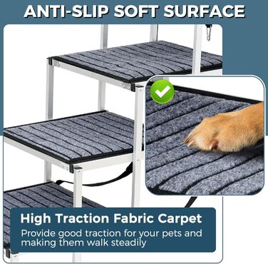 Східці для собак великих порід, широкі, 4 сходинки, складана пандус для собак (сіро-чорний, широкі, з килимом, 2)