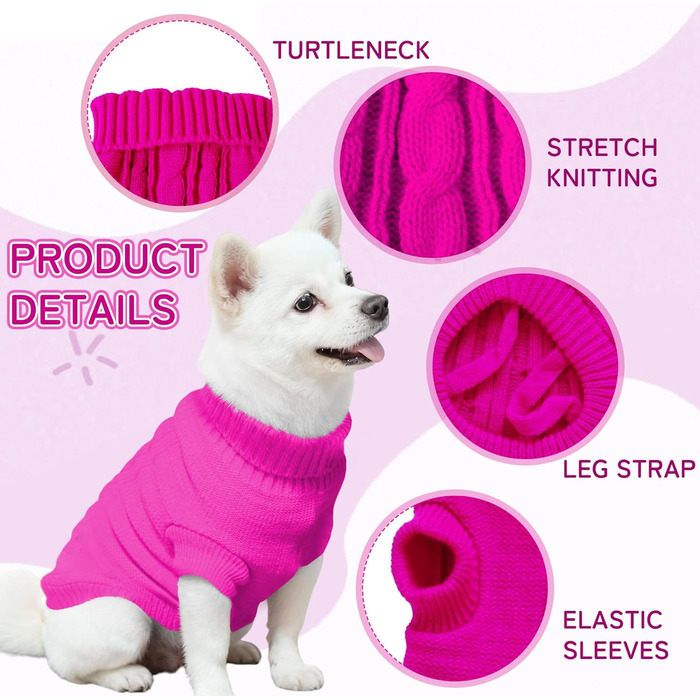Вовняний пуловер для собак з коміром-горловиною, теплий та м'який, зимовий одяг для собак та котів, червоний, розмір M (12', 14', Рожево-червоний)