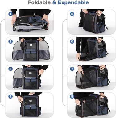 Рюкзак для котів і собак Lekespring XL, синій, до 12 кг, розширюваний, складаний, з внутрішнім повідком і килимком