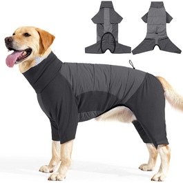 Водонепроникний теплий зимовий одяг для собак, вітронепроникний костюм для собак середніх та великих порід, одяг для собак з отвором для шлейки – сірий (XL)