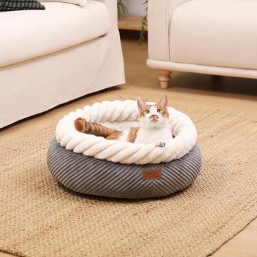 Квітковий лежак для кота FUKUMARU, 55x55x21 см, сірий, з м'яким краєм та антиковзною основою