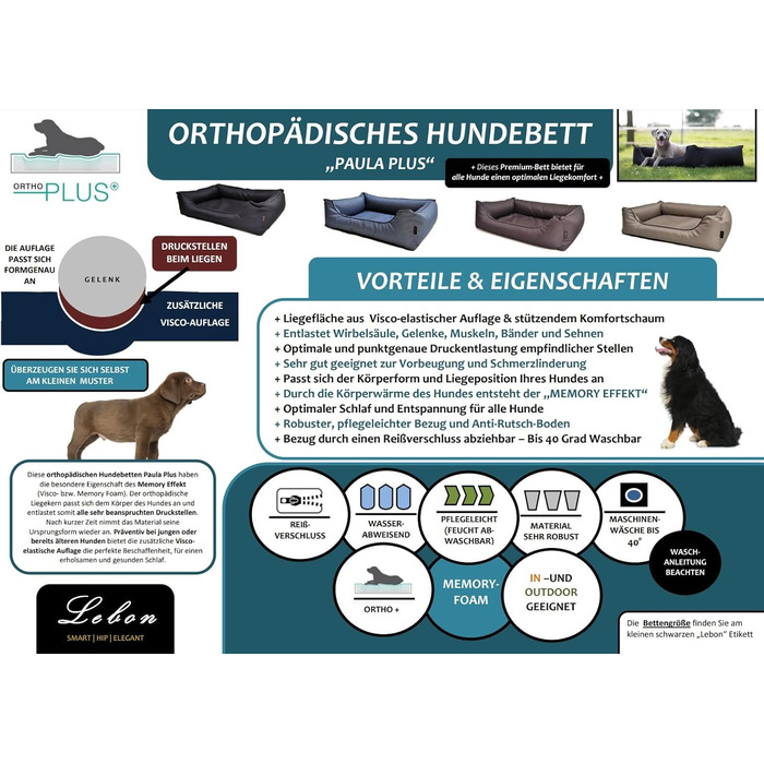 Лебон - лежанка для собак Паула Плюс | Ортопедична | 4 кольори | 4 розміри | Легко чистити | Водовідштовхувальна (L, Сірий) L Сірий