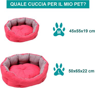 Кругле ліжко для собак та котів Baroni Hoe з тканини, 45x55 см, сірий та фуксія (L)