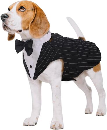 Костюм для собак Kuoser з банданою та краваткою, теплий халат для собак, костюм для цуценят, піджак для собак для вечірок, святкування дня народження, Хелловіну, весілля, S-XXL, смугастий