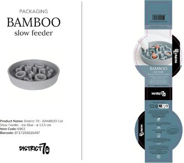 District 70 Повільний годівник для котів з бамбуку, діаметр 13,5 см, колір Ice Blue