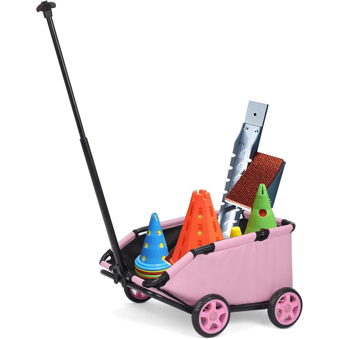 Міні-візок для маленьких тварин, складний багатофункціональний візок для покупок з висувною ручкою, для прогулянок на вулиці, з вбудованим матрацом та страхувальним тросом, з кишенькою для зберігання (Рожевий)