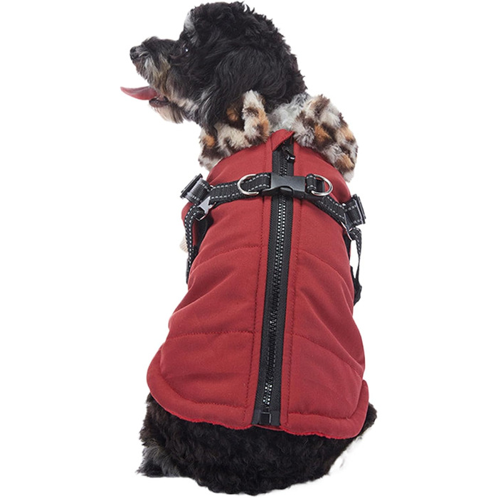 Зимовий теплий одяг для собак: водонепроникна жилетка з інтегрованим шлейкою | Для малих, середніх собак | Колір: Бордовий
