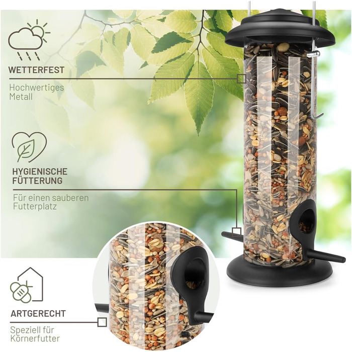 Годівниця для птахів Wildtier Liebe, зелена - з нержавіючої сталі, 23,5 см | Годівниця для диких птахів, годівничний стовпчик, силос для птахів