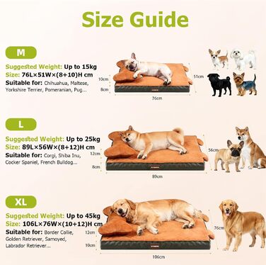 Ортопедичне ліжко для собак з знімною подушкою для голови, миється, ліжко для тварин з піною у формі яєчних коробок, водонепроникне ліжко для собак з подушкою для підтримки голови та суглобів, середній розмір: 76x51x18 см (X-Large: 106x76x22 см, Помаранче