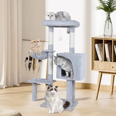 Котячий дряпак-вішалка Tower 108 см, для великих домашніх котів, з гамаком та лежаком, сірий