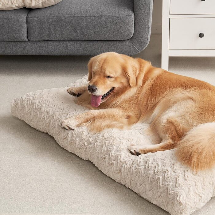 Килимок для собак великих порід, 104x68 см, XL, штучне хутро та льон, Бежевий