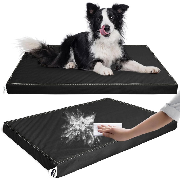 Ортопедичне ліжко для собак великих порід Guangdeen - м'яке шкіряне покриття, знімний чохол на блискавці, чорне (83x55x7 см)