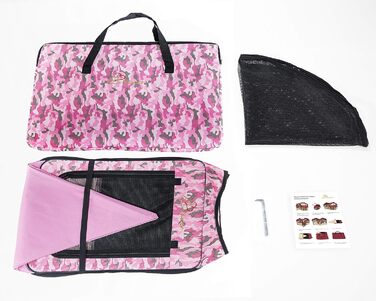 Портативний вольєр для домашніх тварин Pawer, 114x61 см, 8 панелей, рожевий камуфляж, 600D Oxford, для котів/собак/цуценят