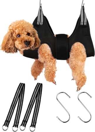 Набір для догляду за тваринами: лежанка-гамак, інструмент для стрижки кігтів, нашийник для грумінгу, фіксатор, петля для грумінгу, дихаюча сумка для тварин, помічник для маленьких тварин, догляд за кігтями (чорний, 5 шт.)
