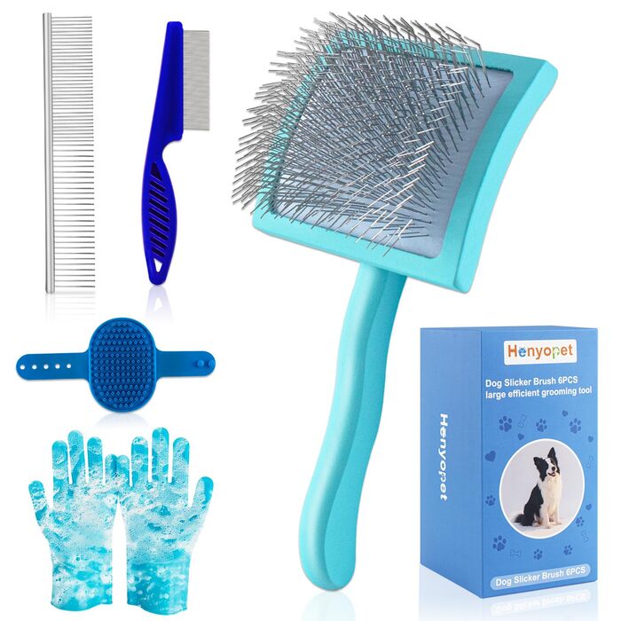 Щітка для грумінгу собак з довгим волоссям, вичісуюча щітка для золотистих пуделів, вичісуюча щітка для собак, довгі голки, розпушувач для собак (великий, вигнута)