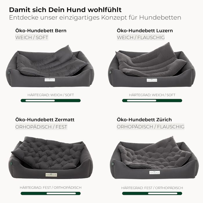 Ортопедичне екологічне ліжко для собак HOUND & NATURE Zürich S, сіре, 75x60 см, для малих порід, м'яке, двостороннє, флісове, знімний чохол, що переться