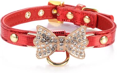 Шкіряне нашийник Lovpe з кільцем для маленьких собак/котів, регульований, розмір XS, рожевий (S, червоний)