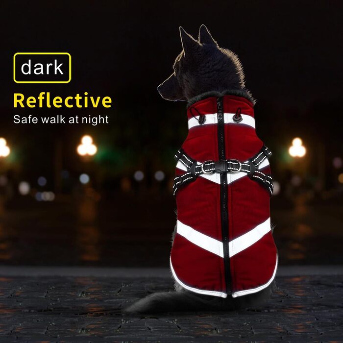 Водонепроникні куртки для собак, зимові теплі куртки для собак, одяг для домашніх тварин з відбиваючими елементами, куртки для собак у холодну погоду, затишні костюми від снігу, куртки та жилети для маленьких, середніх та великих собак (Червоний, 6XL)