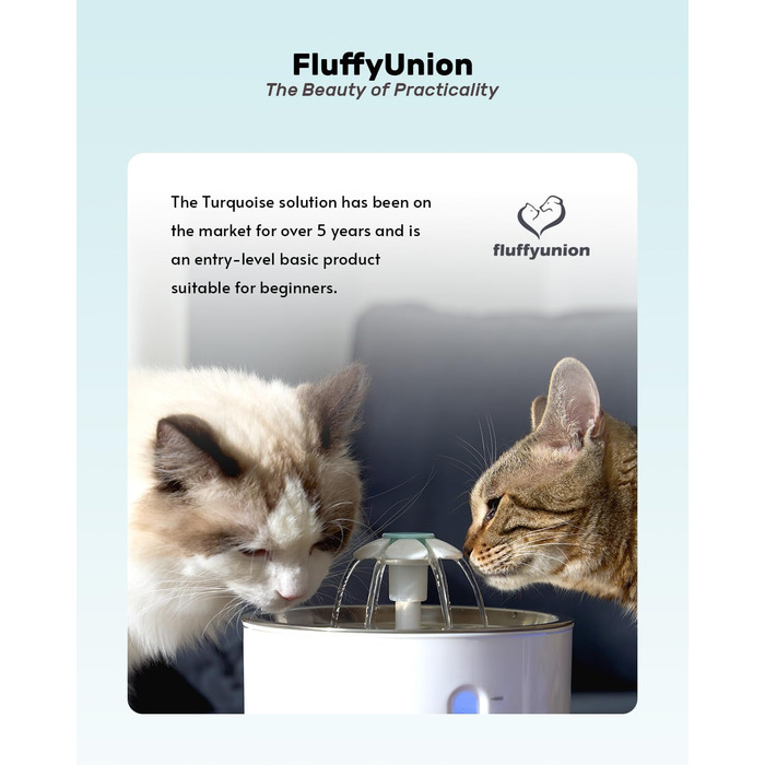 Автоматична поїлка для котів і собак FluffyUnion 2,4 л, бірюзова, кришка з нержавіючої сталі