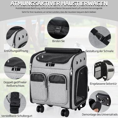 Рюкзак-переноска для кота OUUTMEE з телескопічною ручкою (до 20 кг), сірий, багатофункціональний, дихаючий