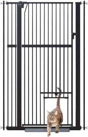 Кітниця UniPaws для дверей, 142 см, з дверцятами для котів, ширина 95–105 см, для собак та котів, для сходів та дверей, білий колір (чорний, ширина 79-95 см)