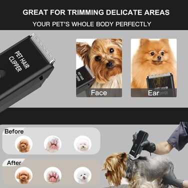 Професійний набір для грумінгу тварин: шерхорізка для собак та котів, безшумна, акумуляторна, чорна
