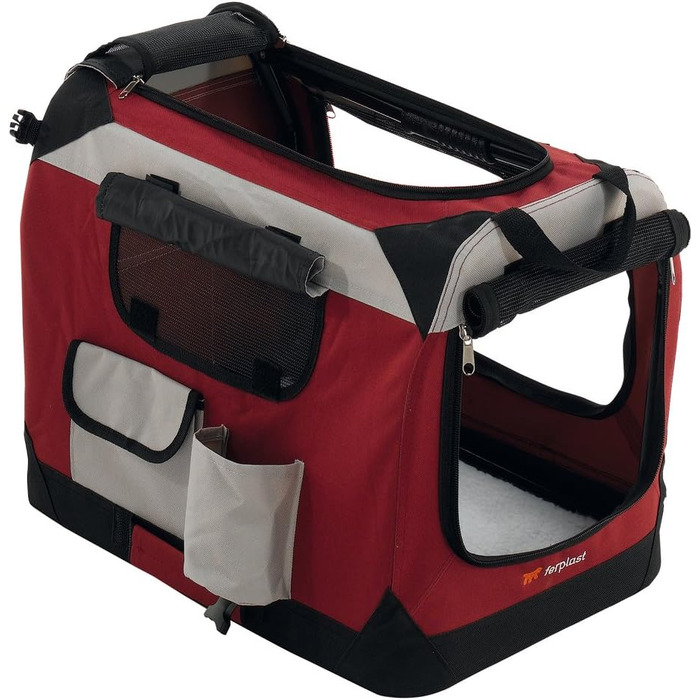 Переносна переносна клітка для собак Ferplast, чорна, розмір S (49x34x34 см) / L (70x52x52 см), металевий каркас, з ручками та кишеньками, водовідштовхувальна