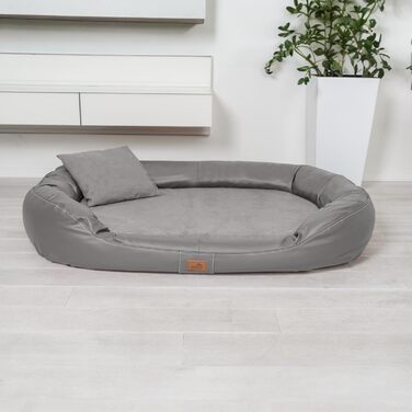 Ортопедичне ліжко для собак Tierlando® Lennart VIP з віскоеластичною матрацом та легкою у догляді оббивкою з штучної шкіри. Розмір: 85x65 см, Колір: сірий (06), Розмір: 140 x 100 x 30 см