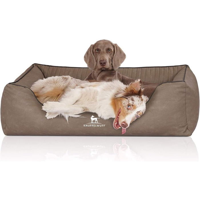 Ортопедичне собаче ліжко Knuffelwuff Columbia XL з штучної шкіри (105 x 75 см) - знімний чохол, легко мити, для великих, середніх та маленьких собак (Колір: Stone)