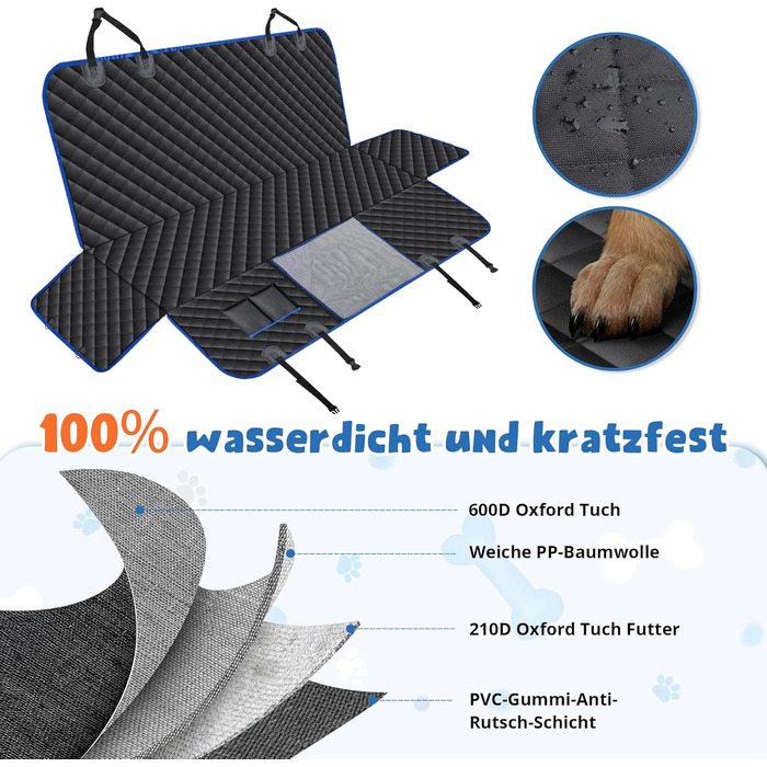 Накладка на сидіння автомобіля для собак SUPERWSLING, чорно-сіра, з захистом боків та сіткою, вологостійка, з ременями безпеки та захистом багажника