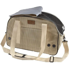 Сумка для тварин Bobby Tennis – переноска для котів та собак, 45 x 18 x 30 см, з плечовим ременем та рюкзаком, Бежево-чорна