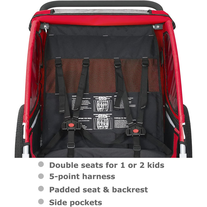 Причіп для дитячої коляски Tiggo S2 з підвіскою, 2-в-1, для бігу та велосипеда, поворотний на 360°, червоний