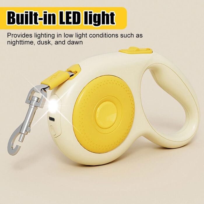 Висувна поводок для собак, 5м, міцний нейлоновий поводок з LED-підсвічуванням, безпечна заплутуванням, висувний поводок для собак маленьких та середніх порід вагою до 50кг