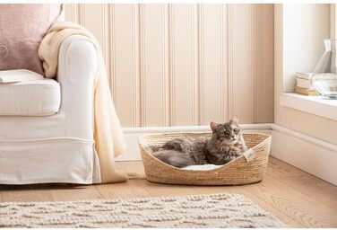 Dehner Преміум М'яке ліжко для домашніх тварин, 58 x 48 x 18 см, натур. матеріали/плюш, білий/бежевий колір