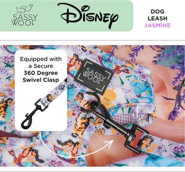 Повідок для собак Sassy Woof Disney Princess Jasmine, 152 см, з неопреновою ручкою, офіційна ліцензія, міцний і стильний, для малих і великих собак