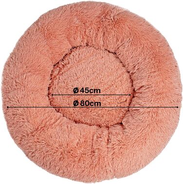Кругле ліжко для собак та котів Lionto, Ø 60 см, рожеве, м'яке, з плюшу, з товстою наповнювачем, 80x80x24 см