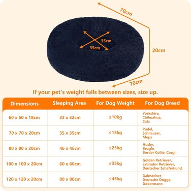 Ортопедичне ліжко для собак, кругле, м'яке, для котів та собак, 70 см, Navyblau (темно-синій)