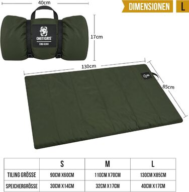 OneTigris килимок для собак 130 x 85 см, водонепроникний, м'який, для подорожей, кемпінгу, відпочинку на вулиці - оливковий, L 130 x 85 x 2 см
