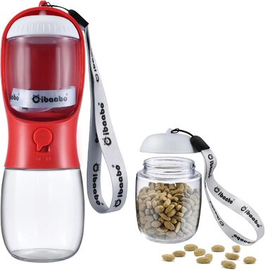 Водяна пляшка для собак Cibaabo з контейнером для корму, поїлка для цуценят, портативний диспенсер для тварин, аксесуари для собак, необхідні речі для цуценят, йоркширських тер'єрів, чихуахуа, котів (10oz, #11 Червоний)