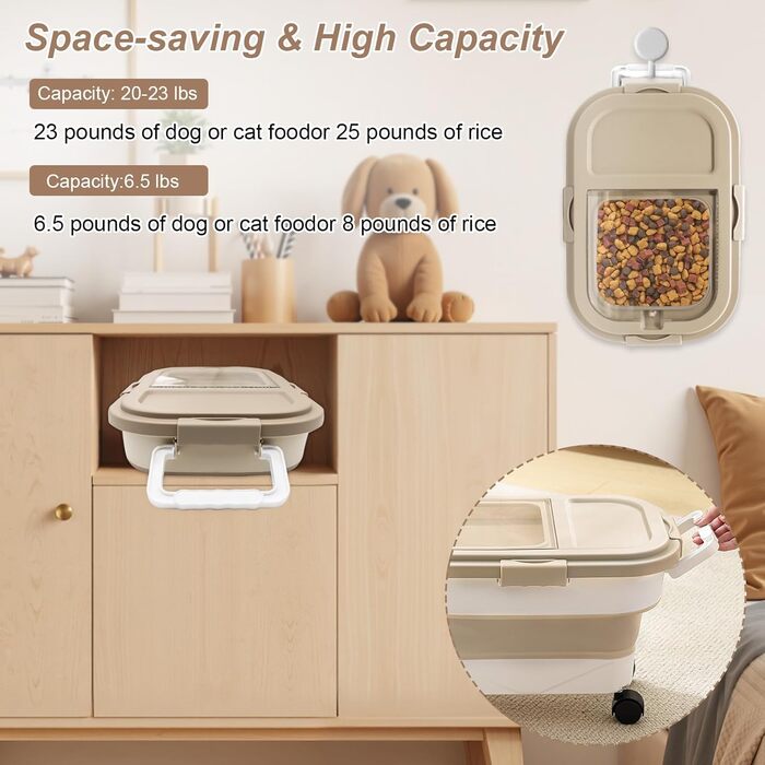 Контейнер для корму для собак та котів, 10 кг, повітряний, BPA-Free, з колесами