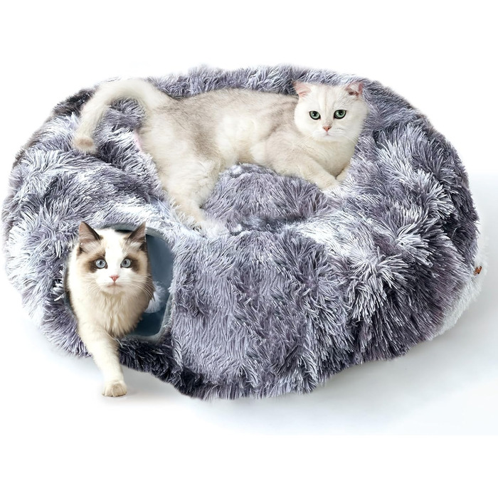 Туннель для котів FURRYPAWS XXL 3-в-1 – 160 см, ліжко, регульований, дихаючий, металевий каркас, складаний, для великих котів та дрібних тварин (темно-сірий)